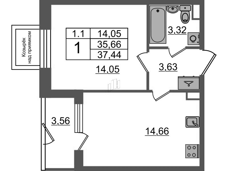 1 ккв 35,7 м²