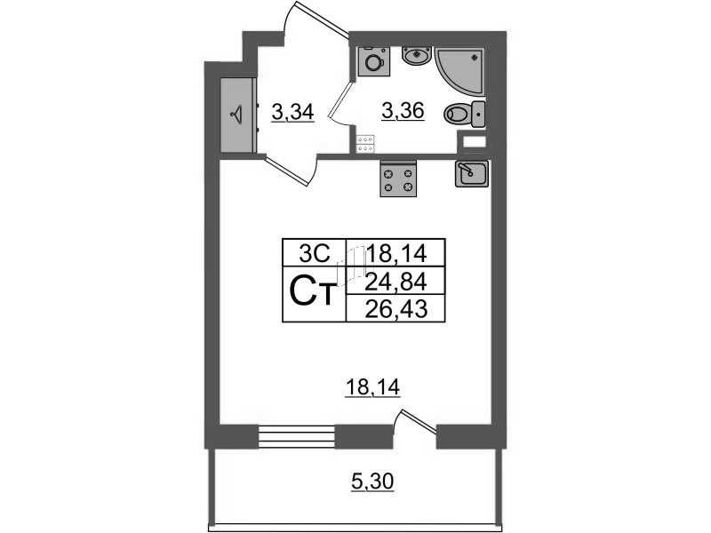 Студия 24,8 м²