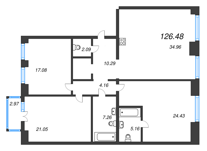 4 ккв (Евро) 126,5 м²