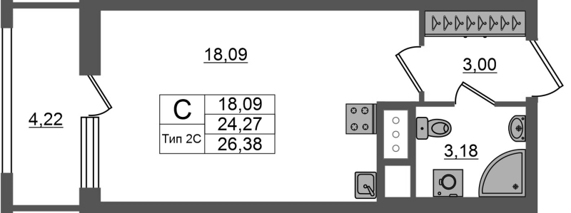Студия 24,3 м²