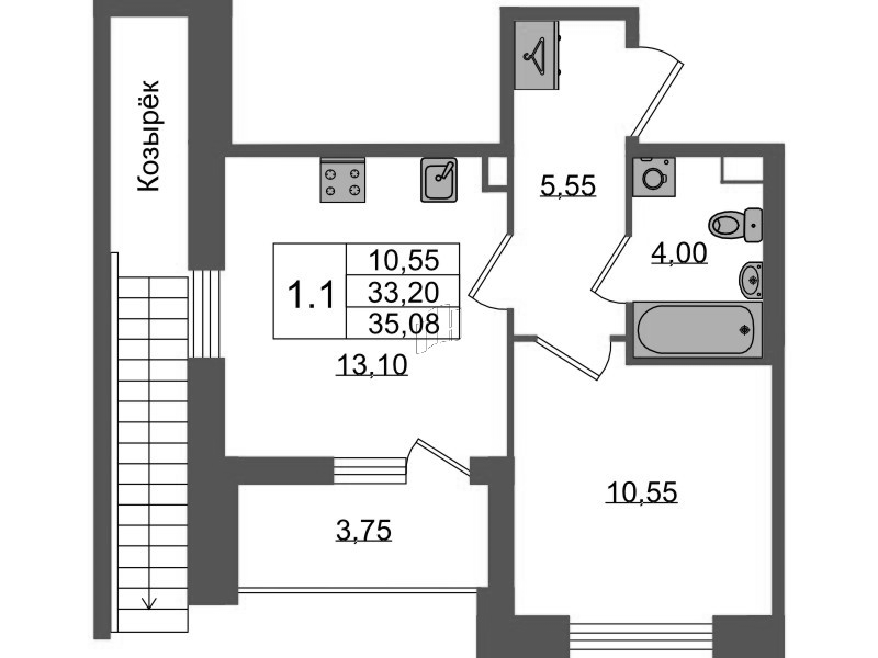 1 ккв 33,2 м²