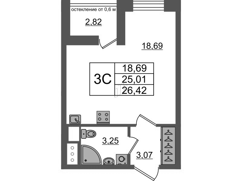 Студия 25 м²