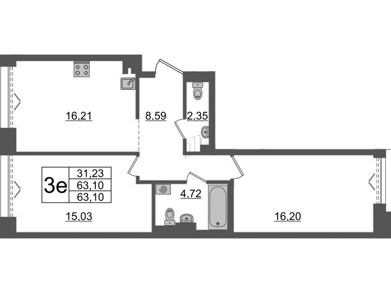 3 ккв (Евро) 63,1 м²