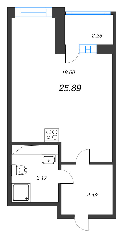 Студия 25,5 м²