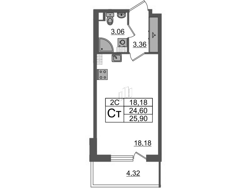 Студия 24,6 м²