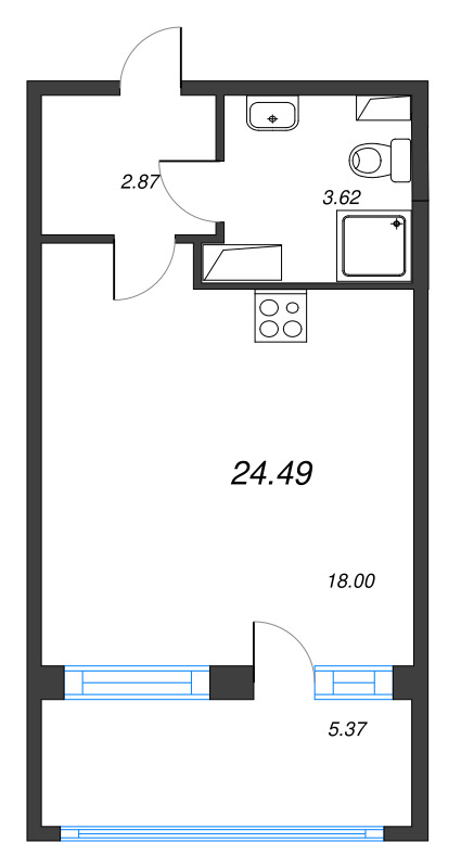 Студия 24,5 м²