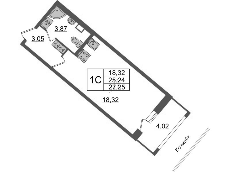Студия 24,9 м²