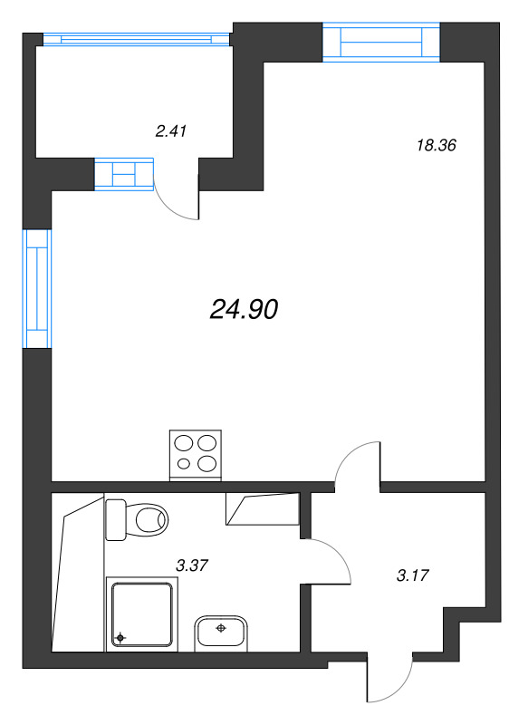 Студия 24,9 м²