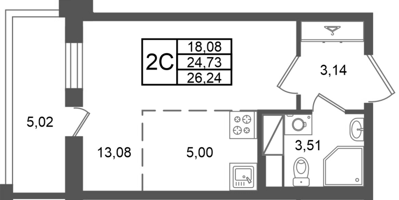 Студия 24,7 м²