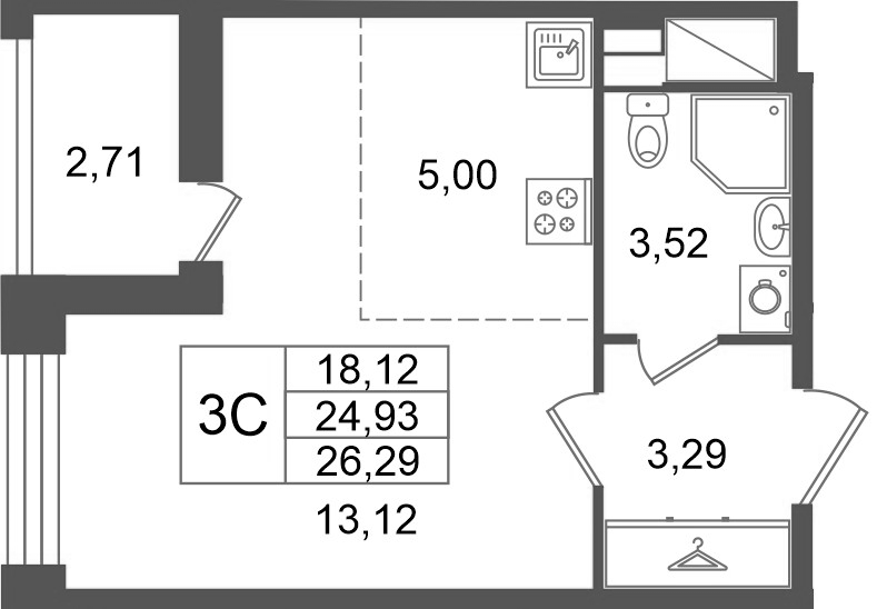 Студия 24,9 м²