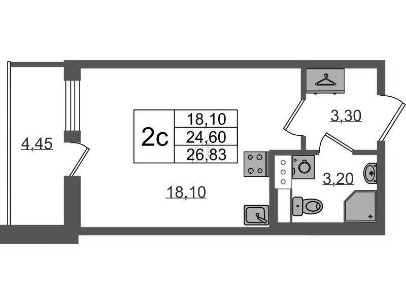 Студия 24,6 м²