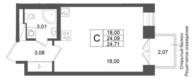 Студия 24,1 м²