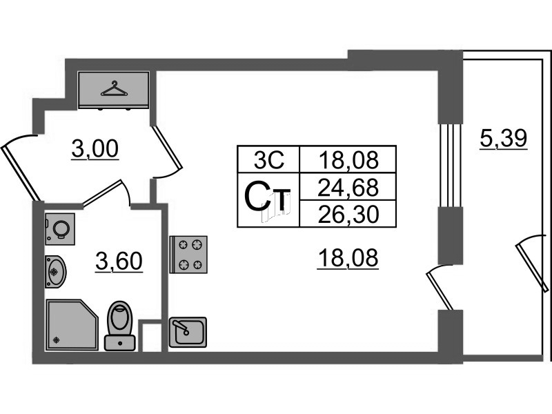 Студия 24,7 м²
