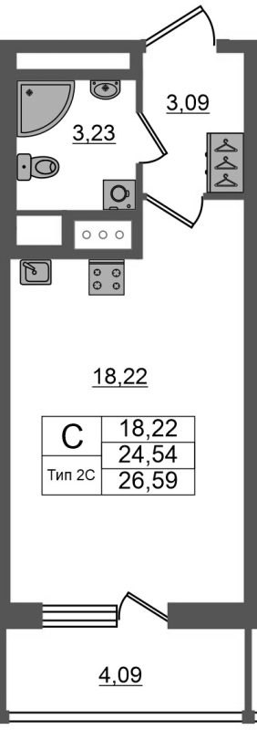 Студия 24,5 м²