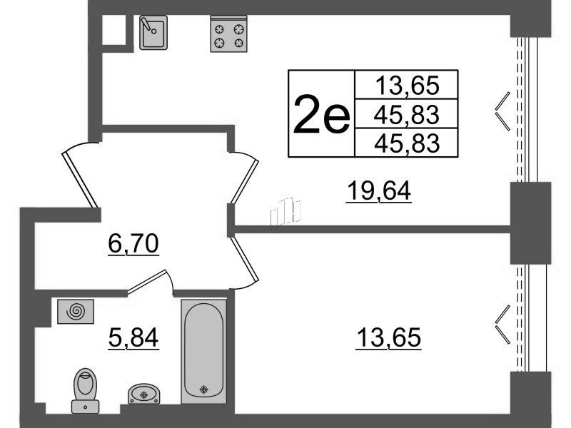2 ккв (Евро) 45,8 м²