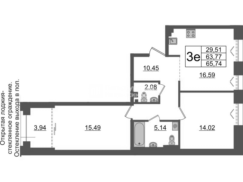 3 ккв (Евро) 63,8 м²