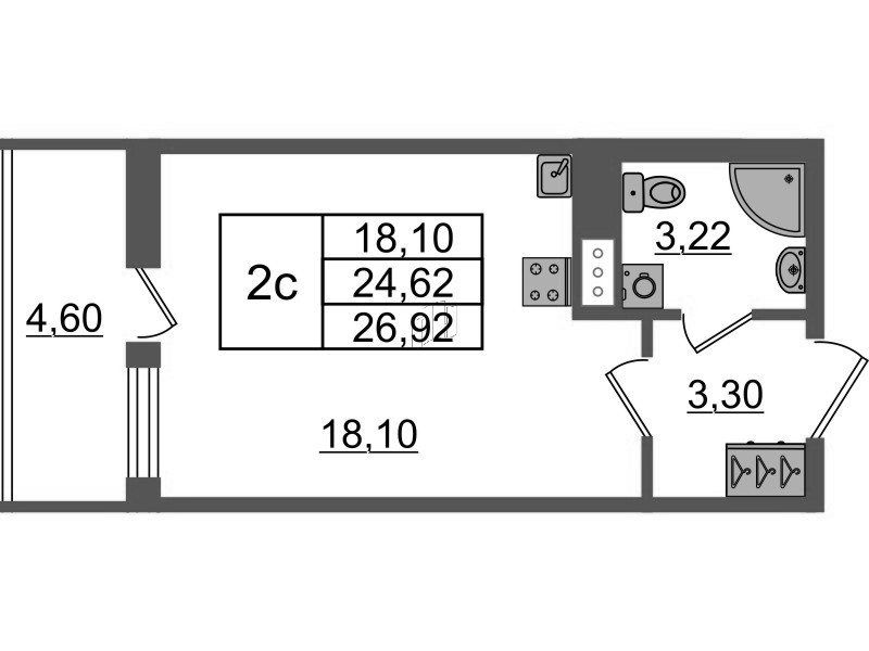Студия 24,6 м²
