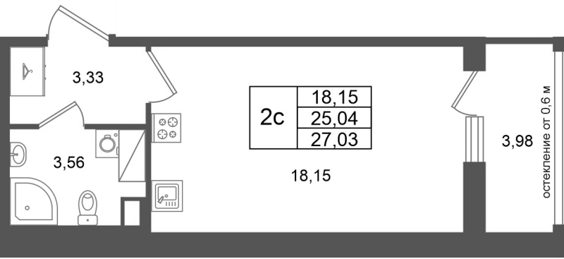 Студия 25 м²