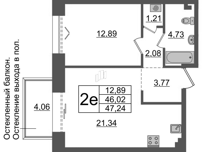 2 ккв (Евро) 46 м²