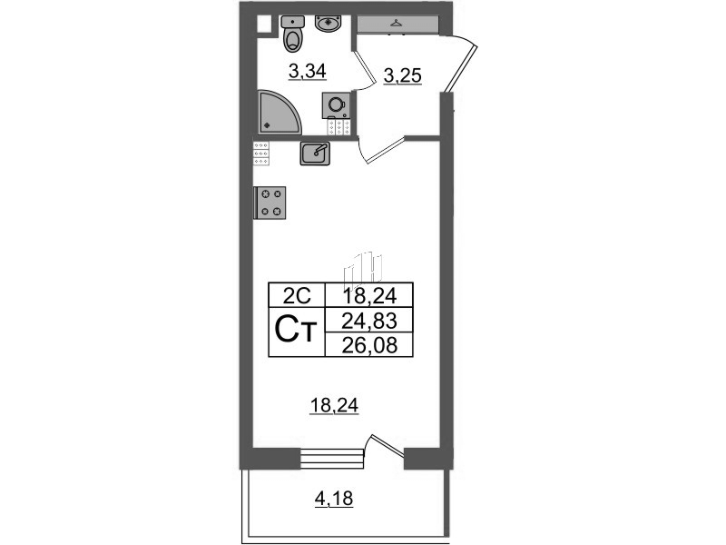 Студия 24,8 м²