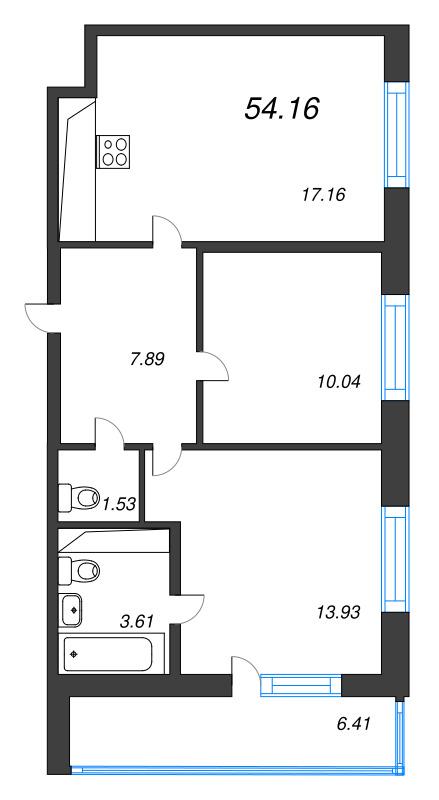 3 ккв (Евро) 54,2 м²