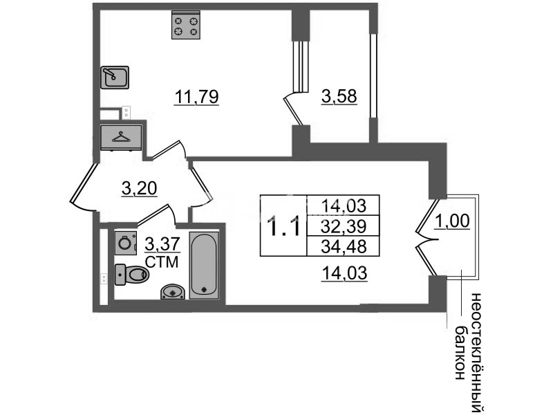 1 ккв 31,9 м²