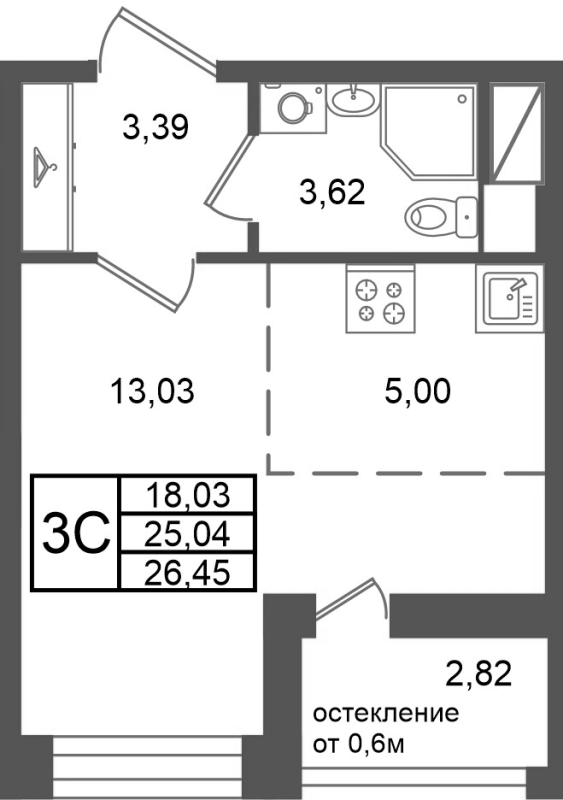 Студия 25 м²