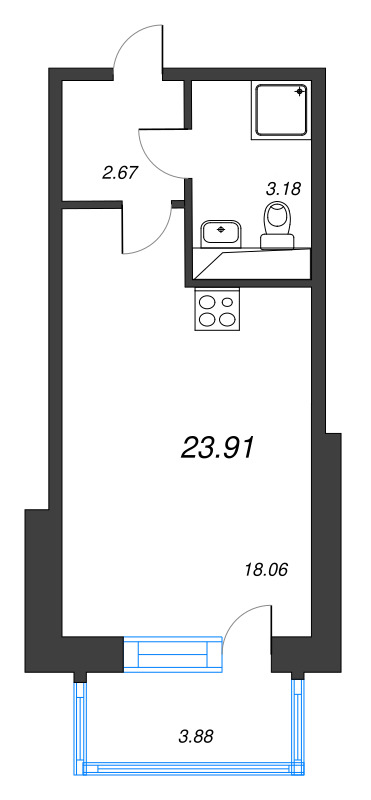 Студия 23,9 м²