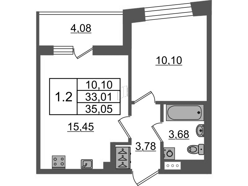 2 ккв (Евро) 33 м²