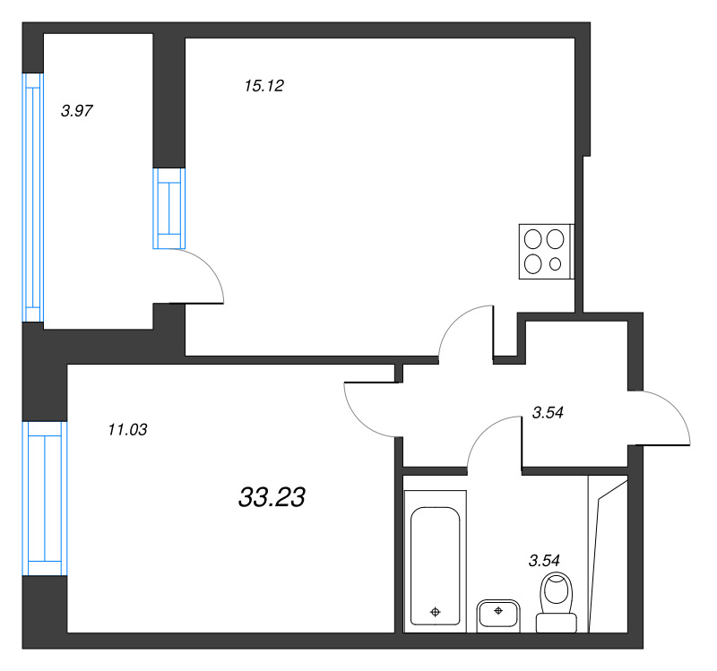 2 ккв (Евро) 33,2 м²