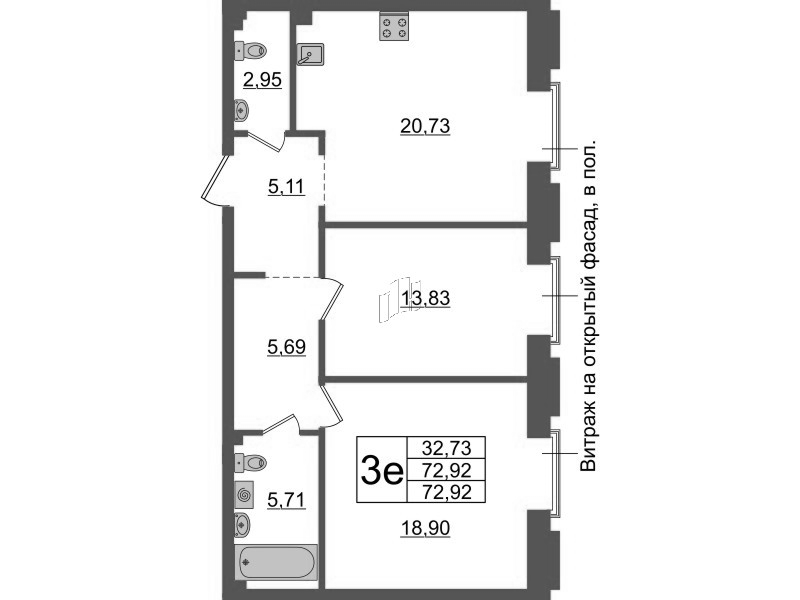 3 ккв (Евро) 72,9 м²