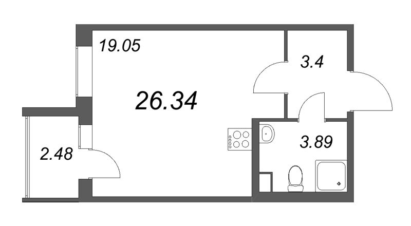 Студия 26 м²