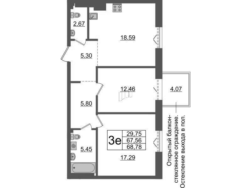 3 ккв (Евро) 67,6 м²