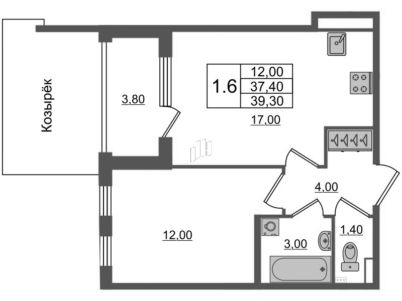 2 ккв (Евро) 37,4 м²
