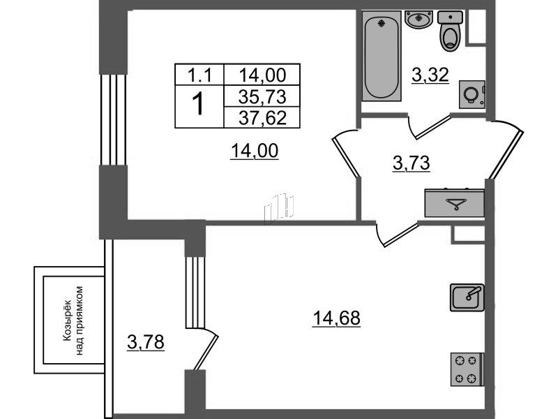 1 ккв 35,7 м²