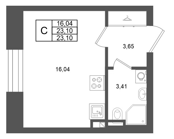 Студия 23,1 м²