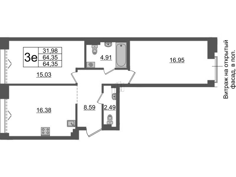3 ккв (Евро) 64,4 м²
