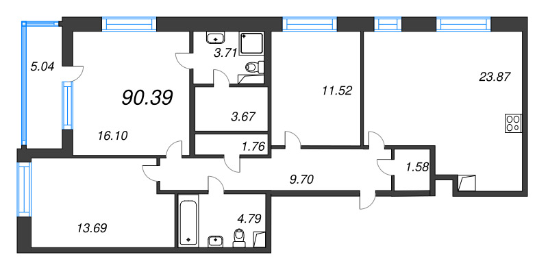 4 ккв (Евро) 89 м²