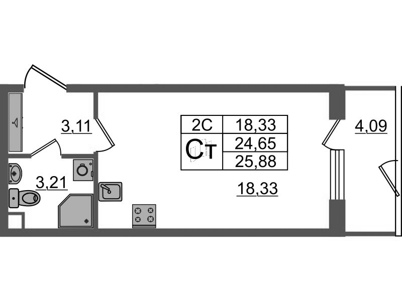 Студия 24,7 м²