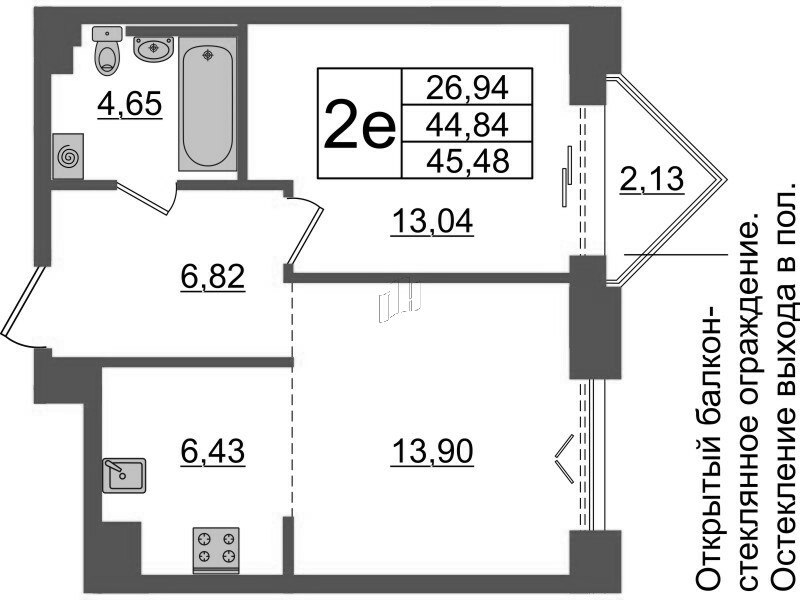 2 ккв (Евро) 44,8 м²