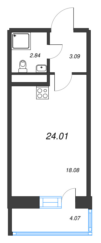Студия 24,1 м²