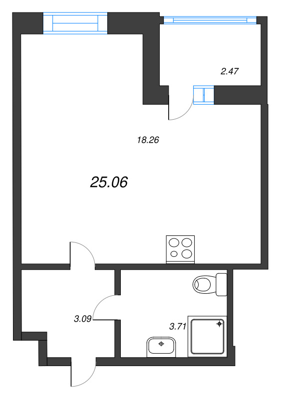 Студия 25,1 м²