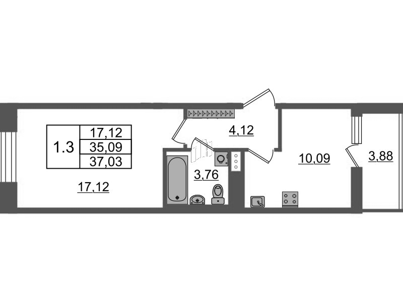 1 ккв 35,1 м²