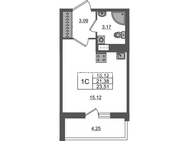 Студия 21,4 м²