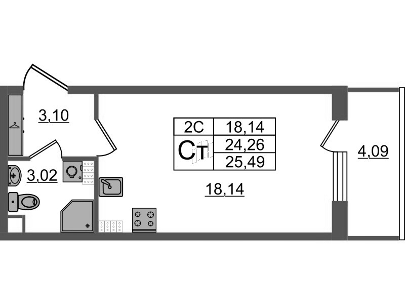 Студия 24,3 м²
