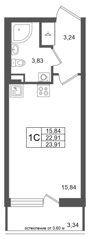 Студия 22,9 м²
