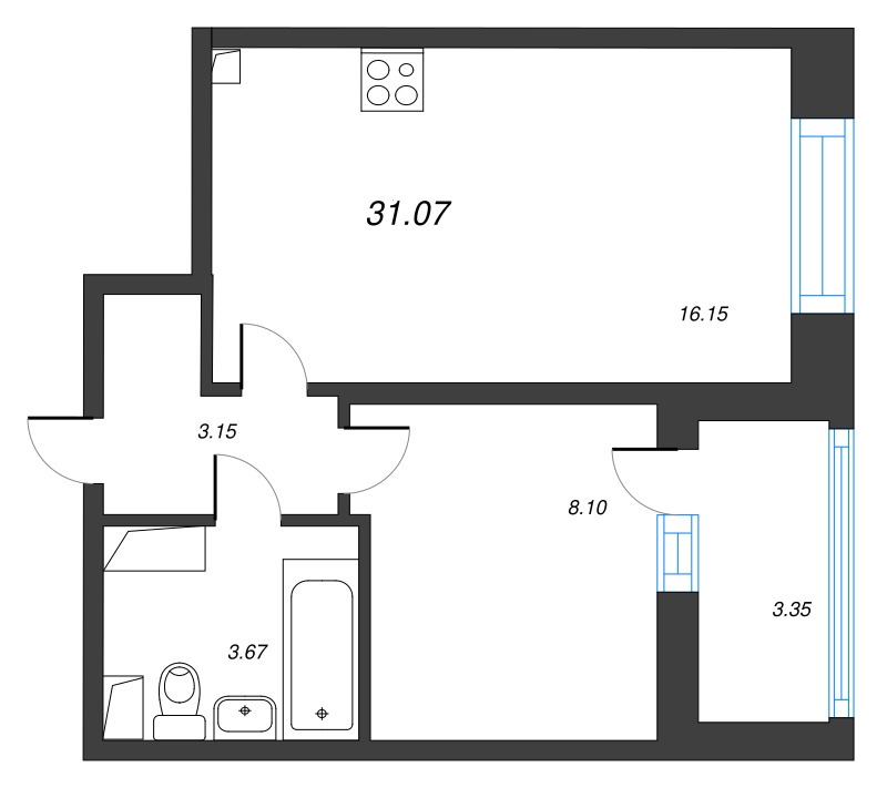 2 ккв (Евро) 31,1 м²