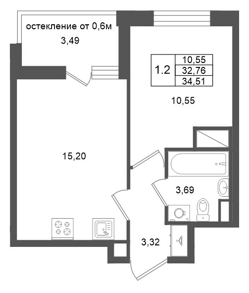 2 ккв (Евро) 32,8 м²