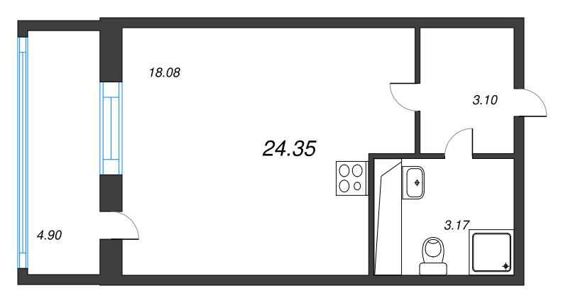 Студия 24,4 м²