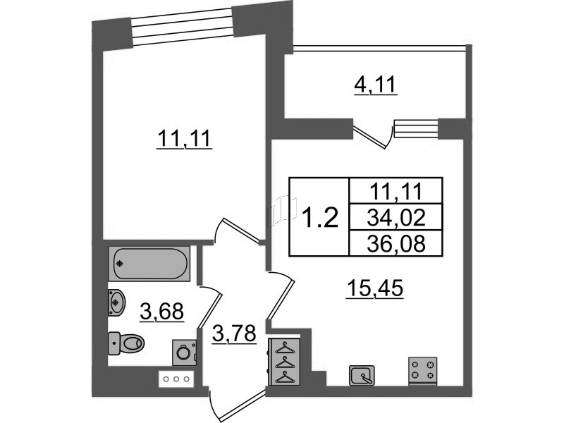 2 ккв (Евро) 34 м²